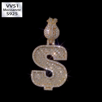 Moissanite Dollar Sign Pendant