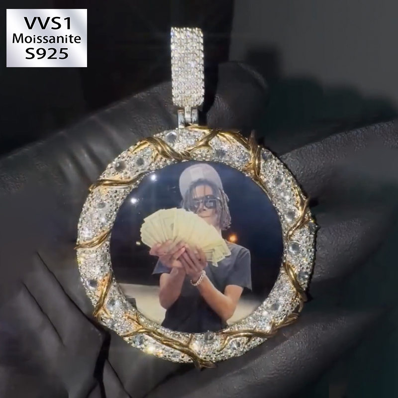 Two-Tone Moissanite Vine Photo Memorial Pendant
