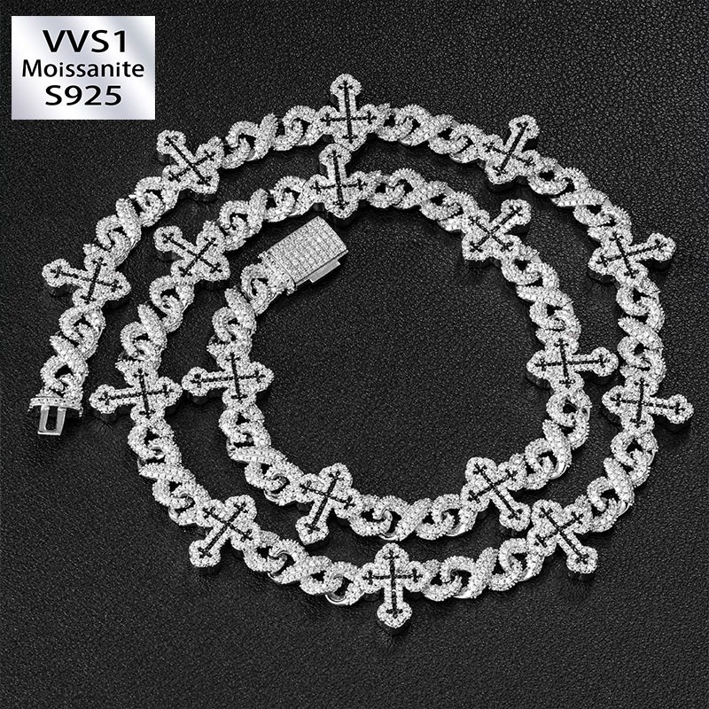20mm S925 Moissanite Cross Infinity Cuban Chain