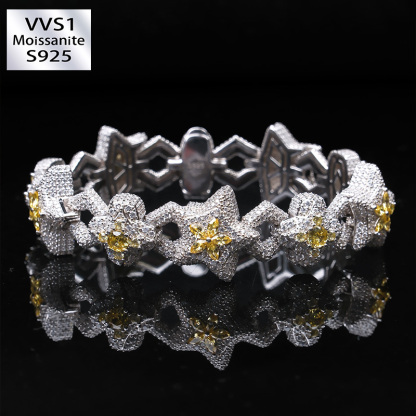 Iced Out Moissanite Cross & Round Ball Bracelet