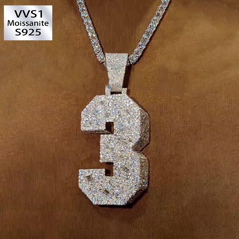 Luxury Number 3 Moissanite Pendant