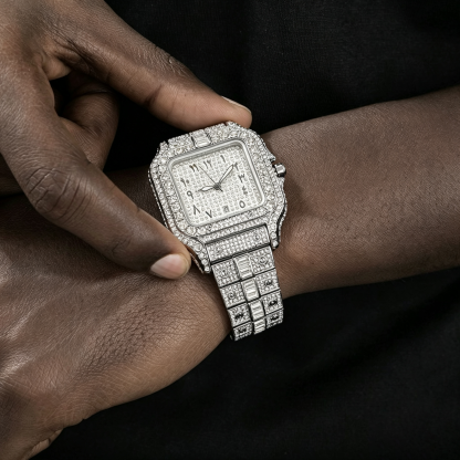 Square Moissanite Unique Arabic Numerals Watch  Setting