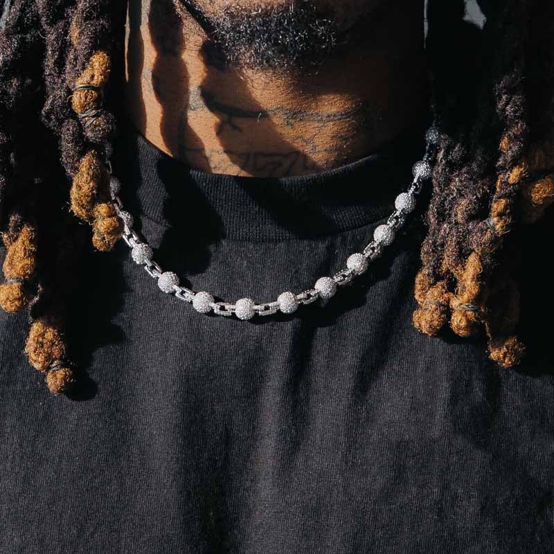 7mm Iced Cuffed Beads Chain White Gold