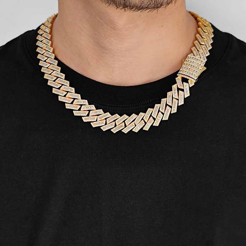 18mm Miami Moissanite Diamond Baguette Chain In White Gold