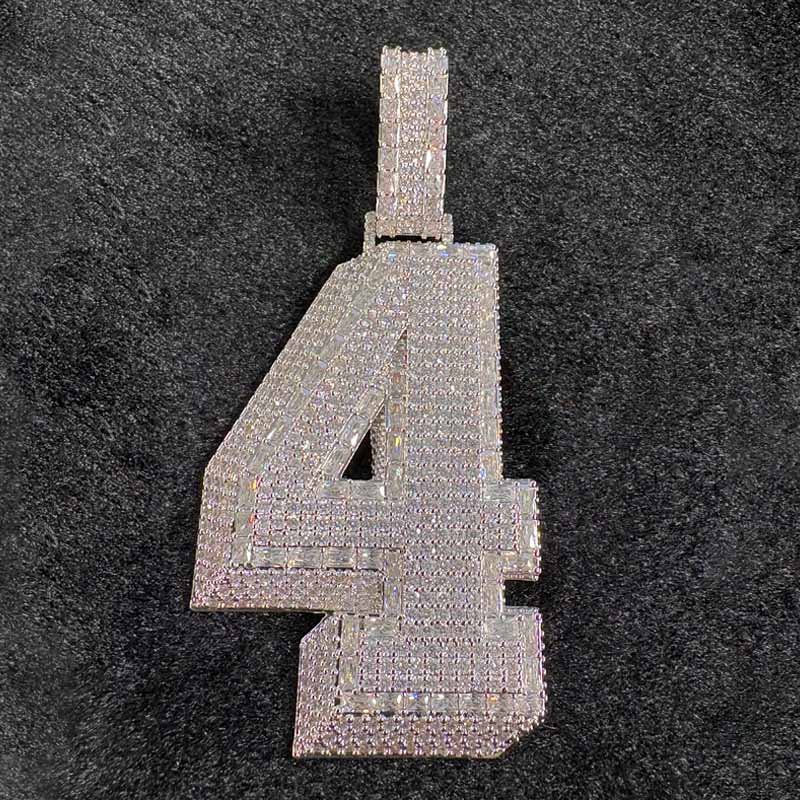 S925 Moissanite Baguette Number 4 Pendant