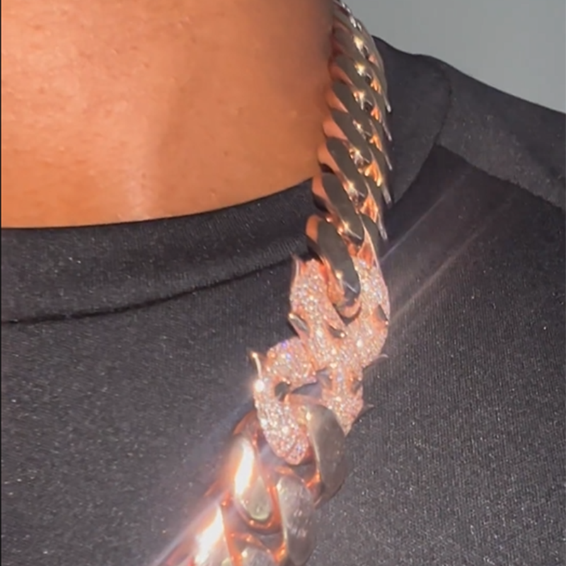 22mm Moissanite Rose Gold Clasp Cuban Chain