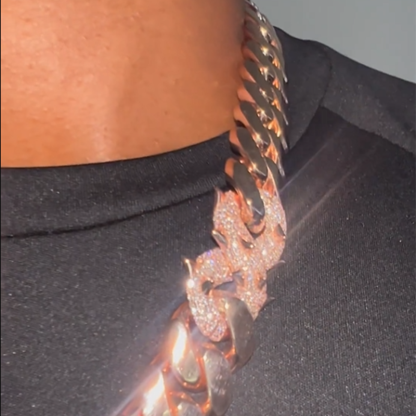 22mm Moissanite Rose Gold Clasp Cuban Chain