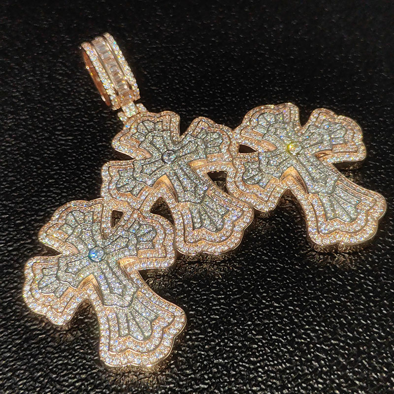 Moissanite Exquisite Floral Pattern Design Cross Pendant