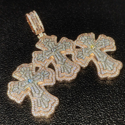 Moissanite Exquisite Floral Pattern Design Cross Pendant