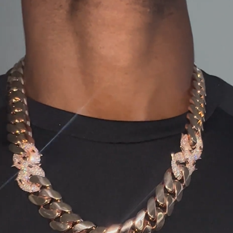 22mm Moissanite Rose Gold Clasp Cuban Chain
