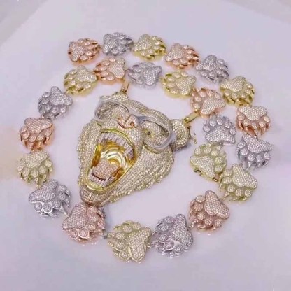 3-D S925 Moissanite Diamond Wearing Glasses Bear Pendant