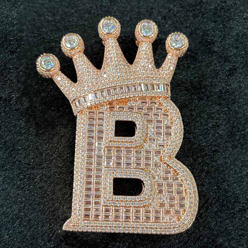 Moissanite Diamond Crown Buckle Letter "B" Pendant