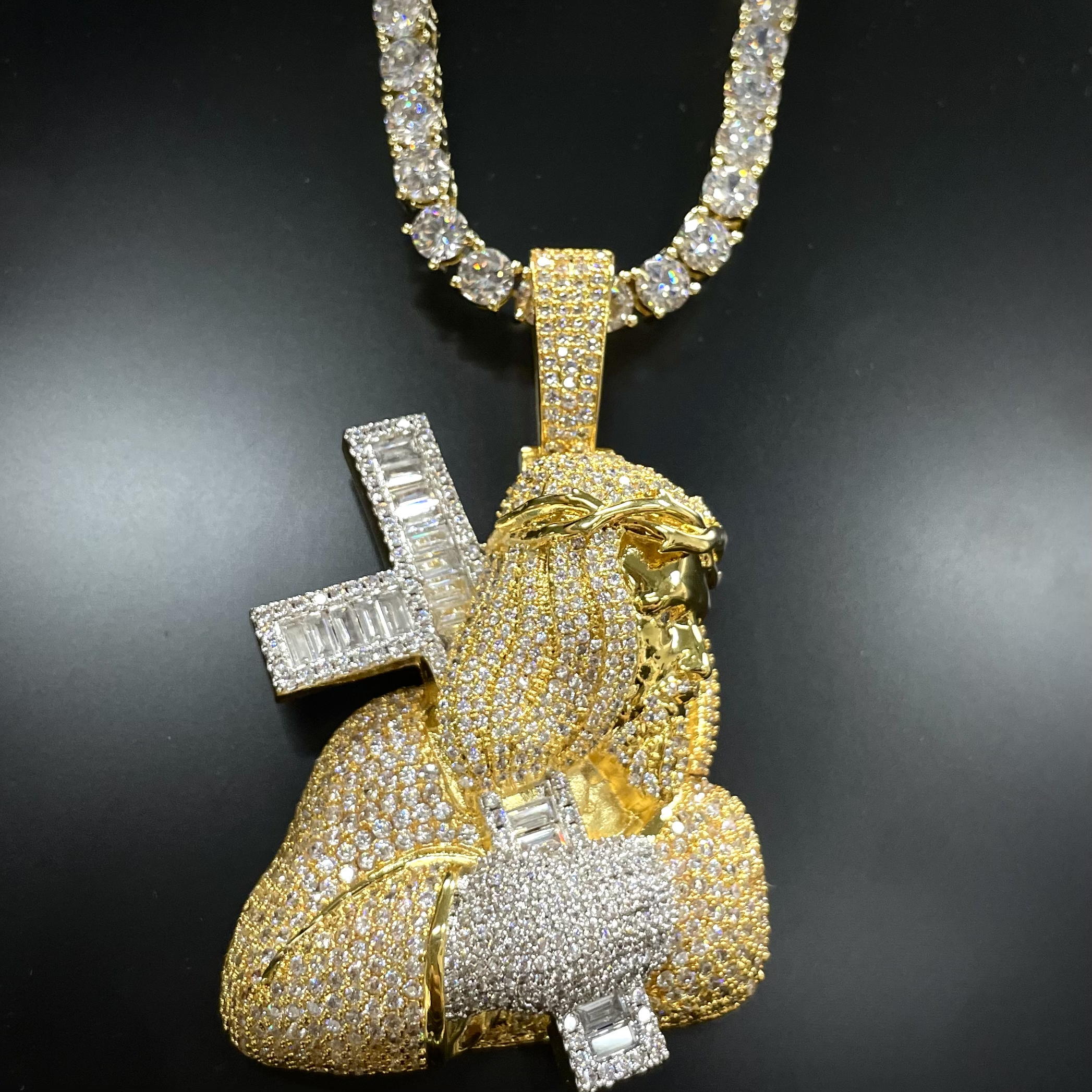 Custom Ice Out Jesus Cross Pendant and Rope Chain Set