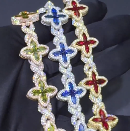 Moissanite Emerald Infinity Lucky Flower Bracelet