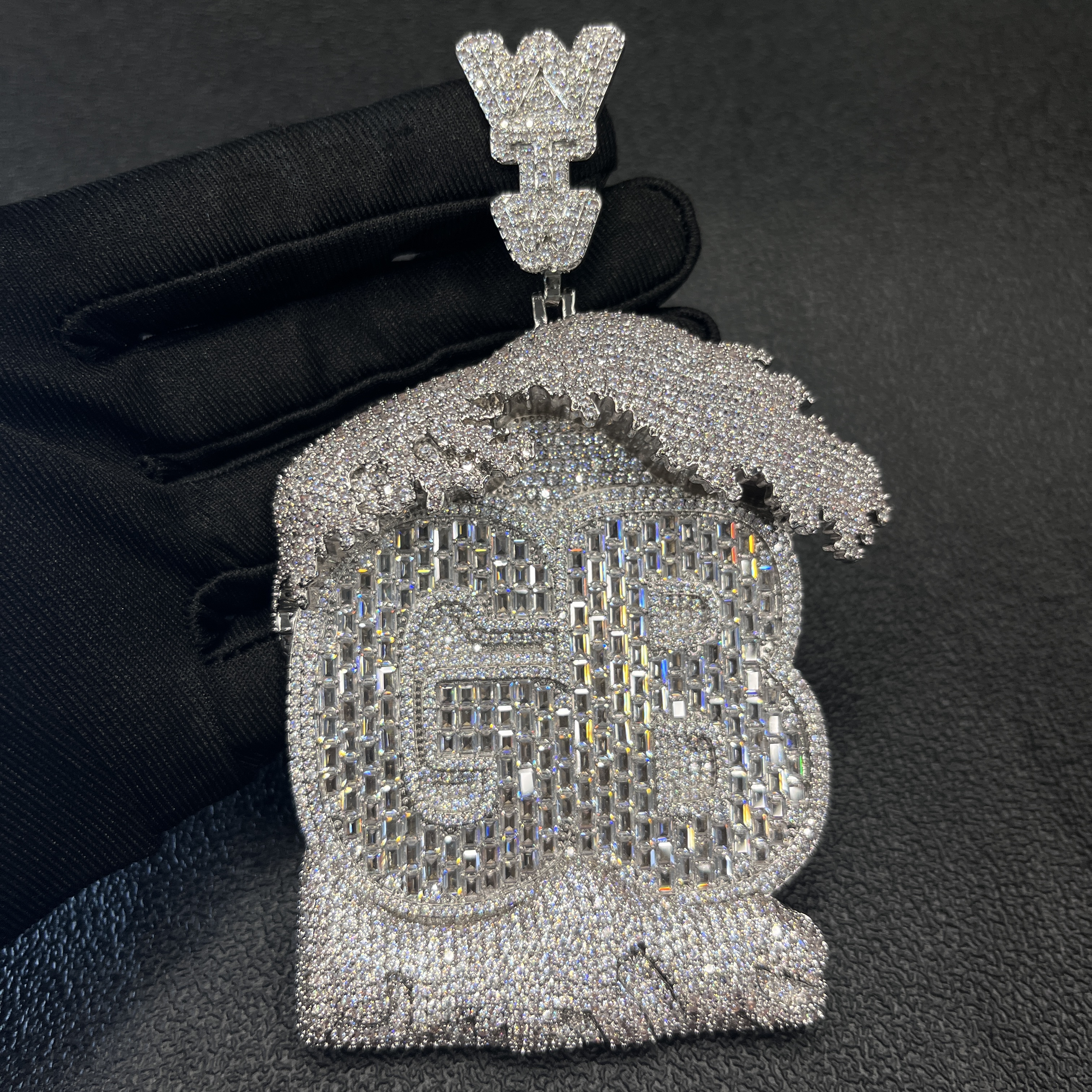 Moissanite Wave House Shape GB Letter Pendant