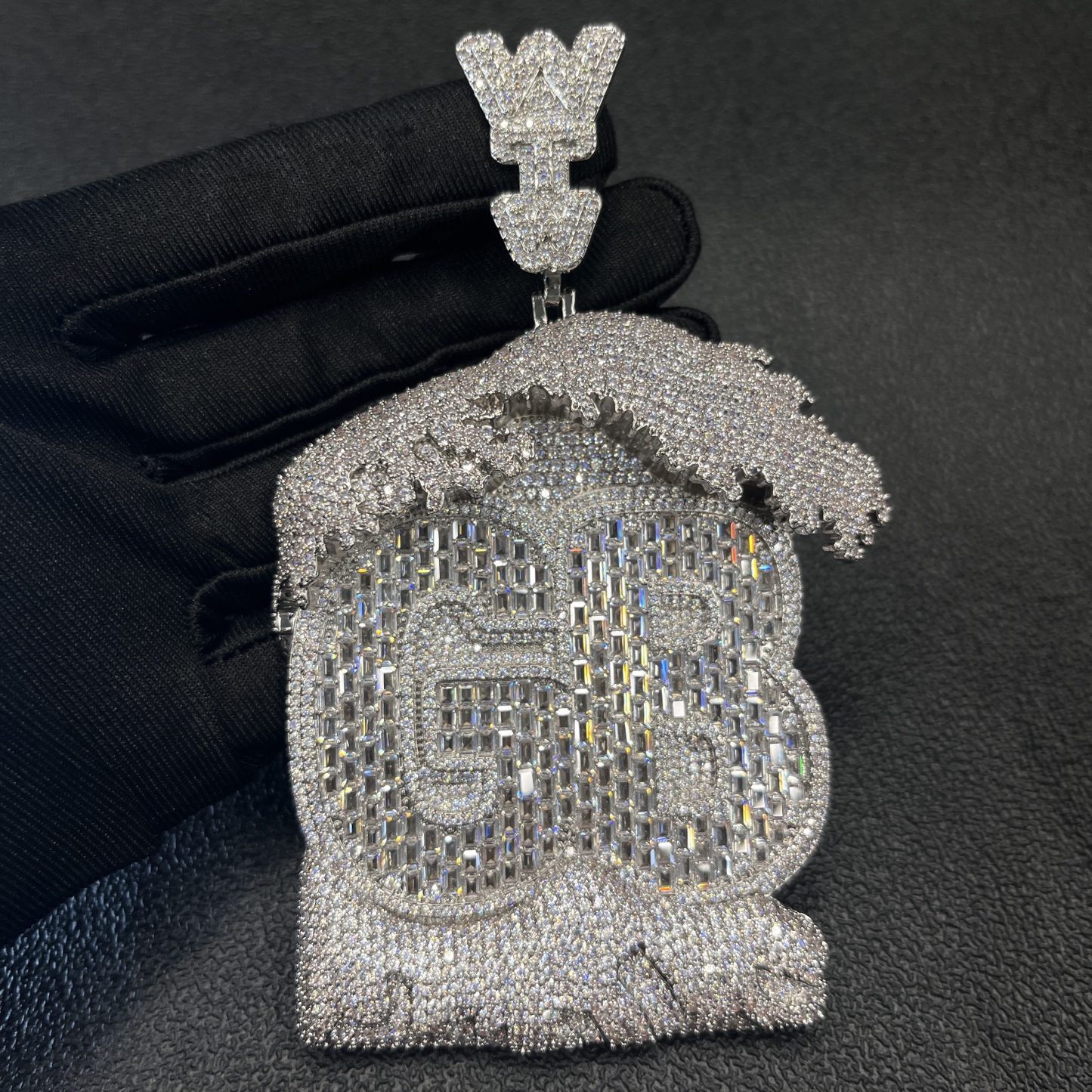 Moissanite Wave House Shape GB Letter Pendant