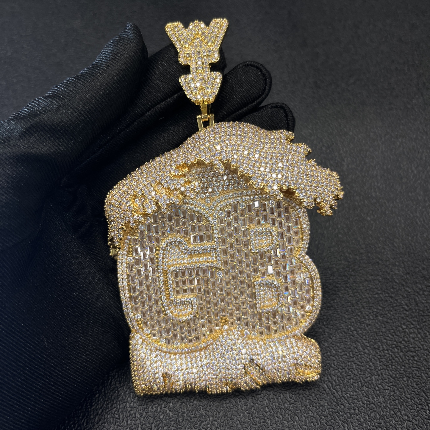 Moissanite Wave House Shape GB Letter Pendant