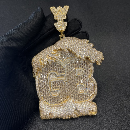 Moissanite Wave House Shape GB Letter Pendant