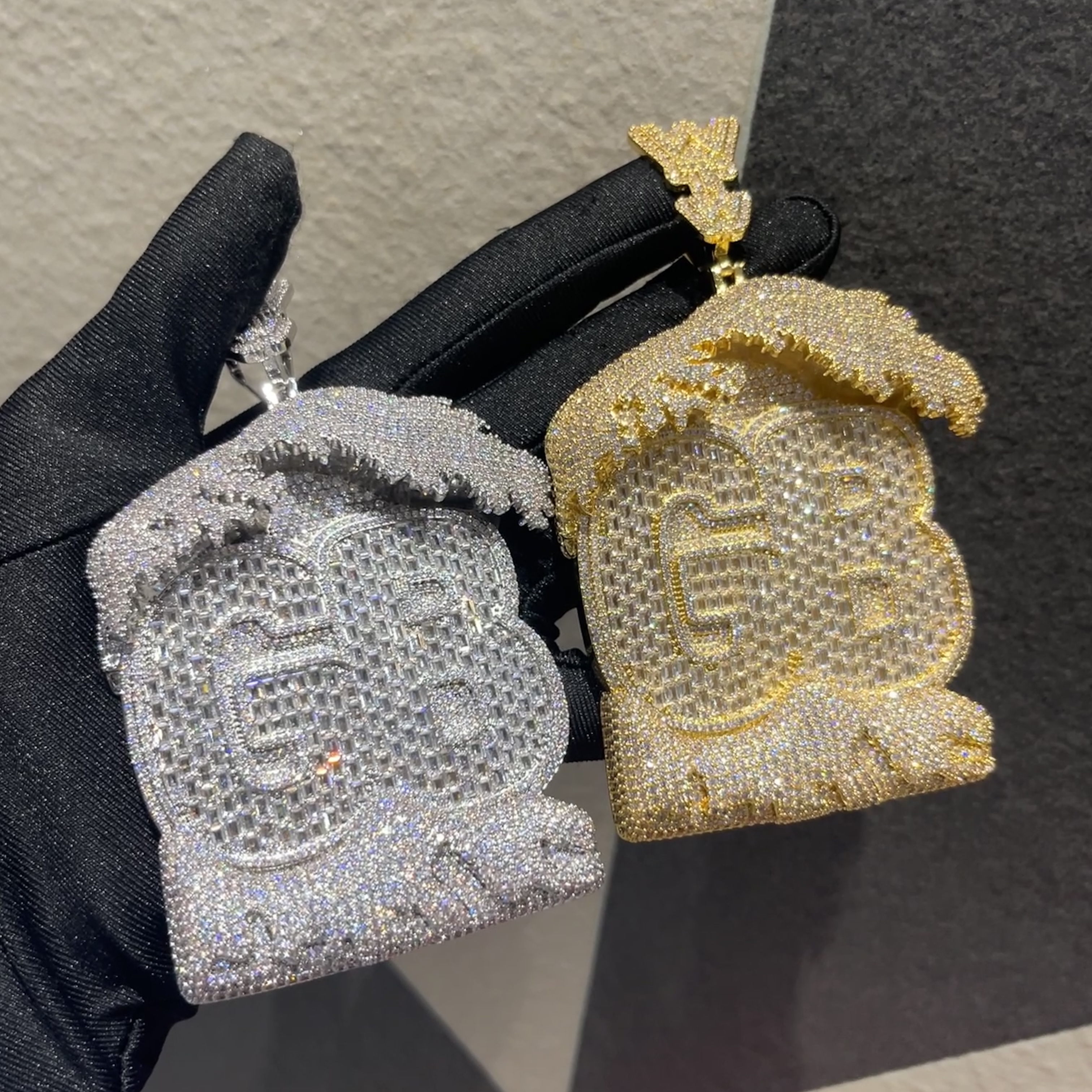 Moissanite Wave House Shape GB Letter Pendant