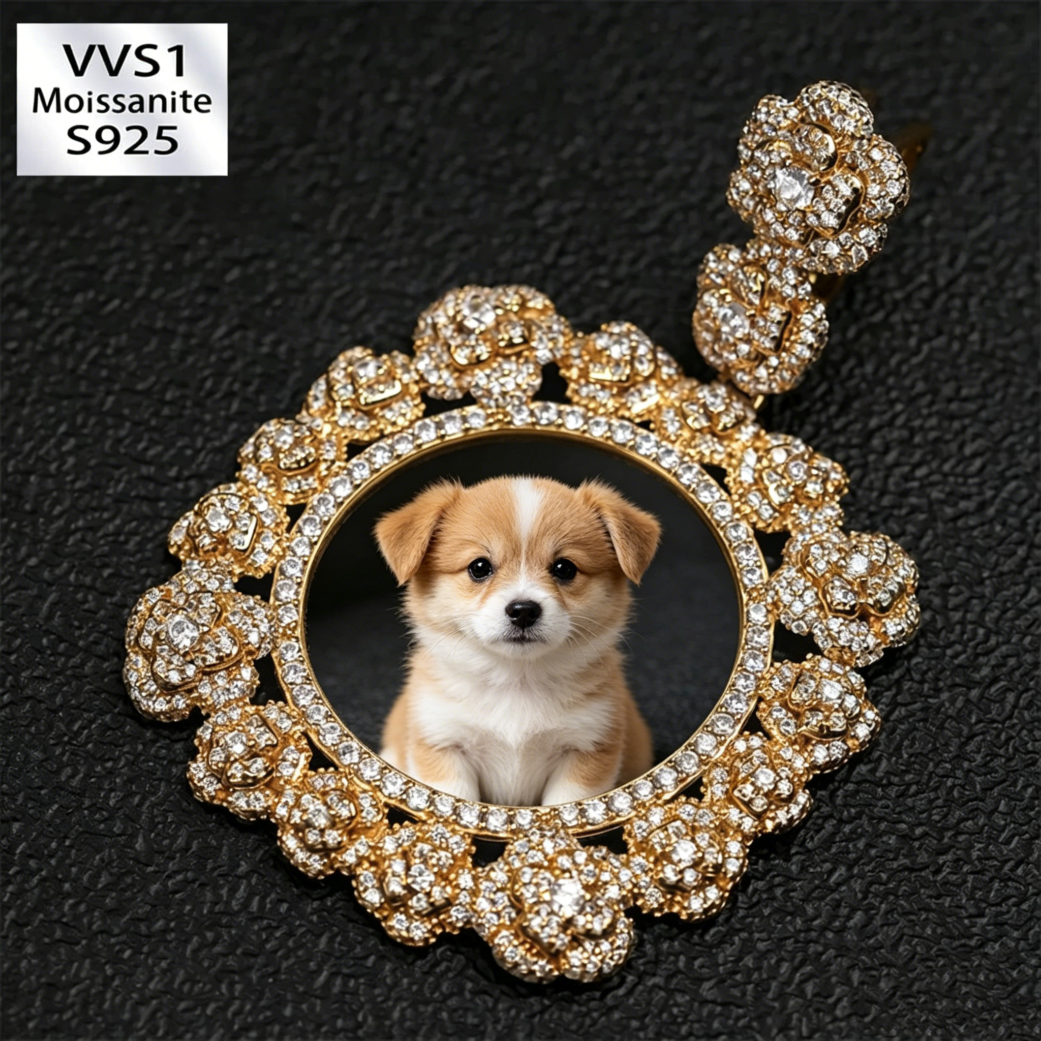 Moissanite Rose Flower Square Custom Photo Pendant