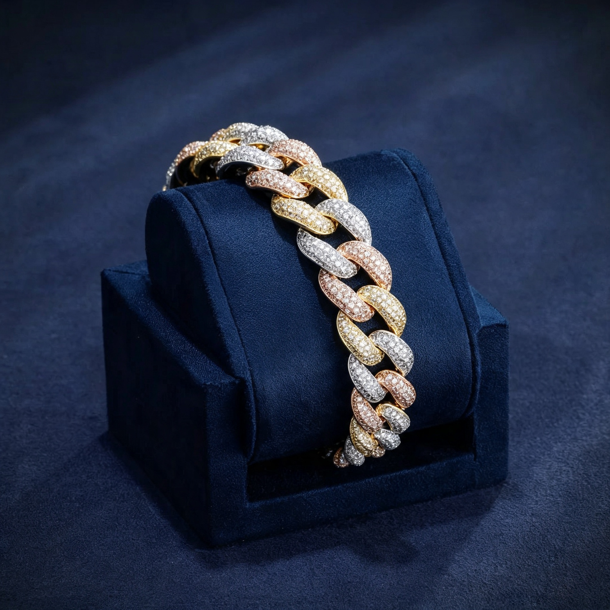 15mm S925 Moissanite Tri-Color Cuban Bracelet