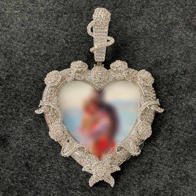 Moissanite Heart Vine Photo Custom Pendant（Epoxy Style）