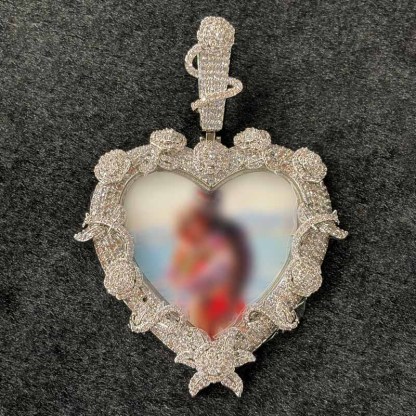 Moissanite Heart Vine Photo Custom Pendant（Epoxy Style）