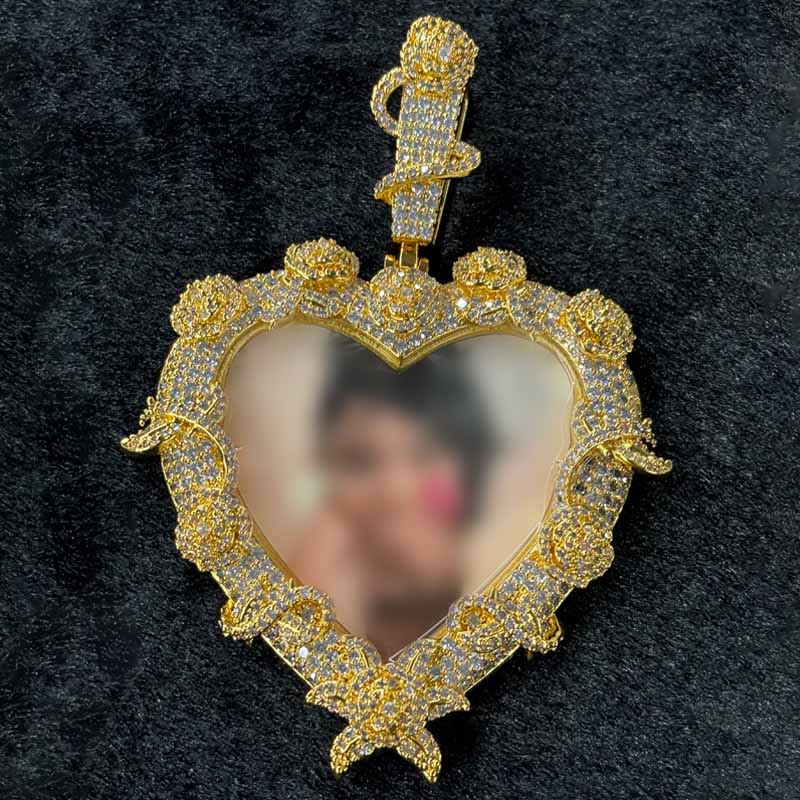 Moissanite Heart Vine Photo Custom Pendant（Epoxy Style）