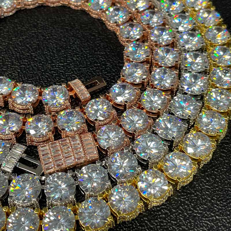 10mm Moissanite Side with Diamond Design Tennis Chain