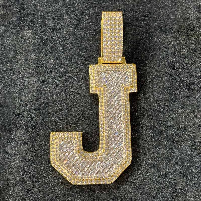 Moissanite Letter J Pendant Cuban Chain Set
