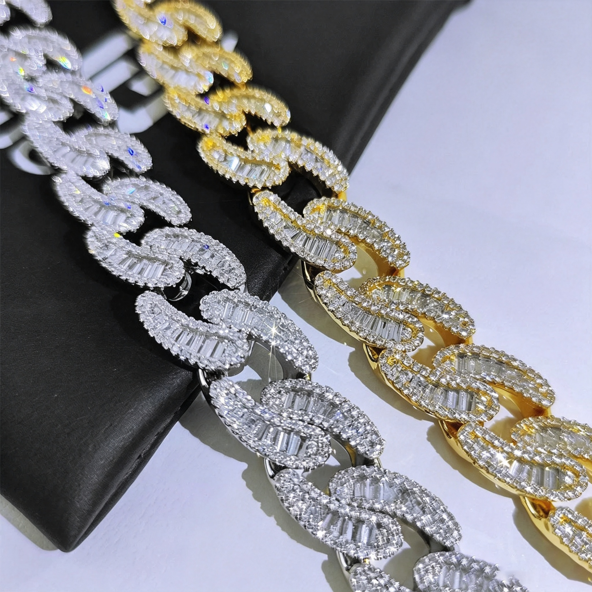 15mm S925 Silver Moissanite Baguette Cuban Chain