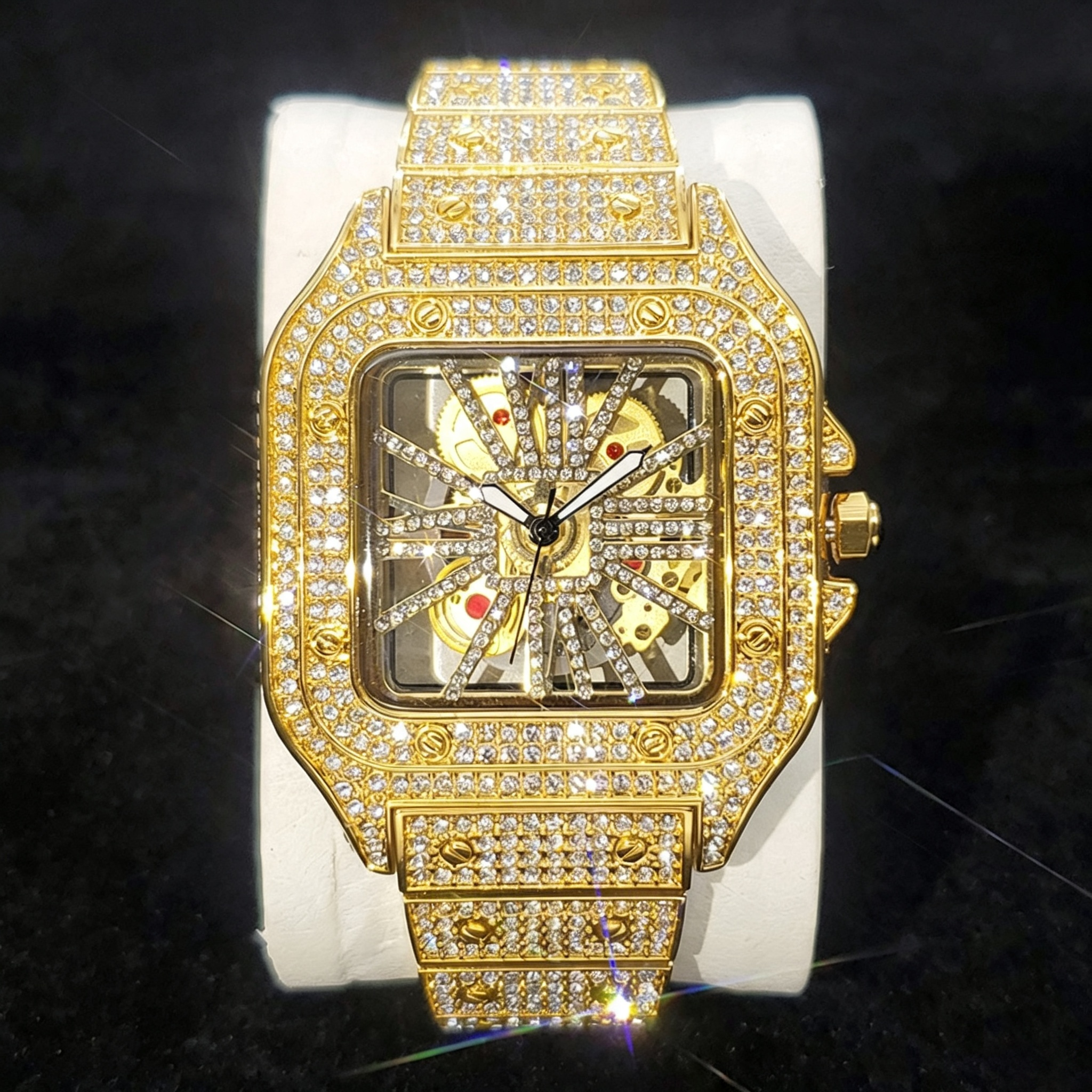 Square Moissanite Watch Openwork Exhibition Case Back