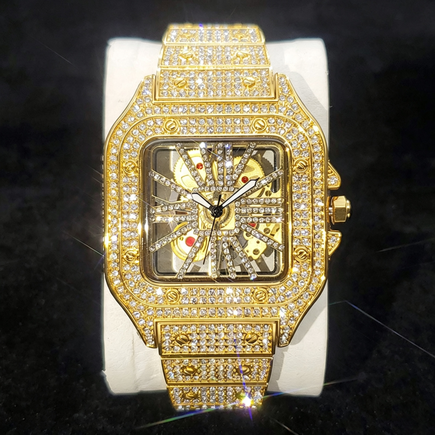 Square Moissanite Watch Openwork Exhibition Case Back