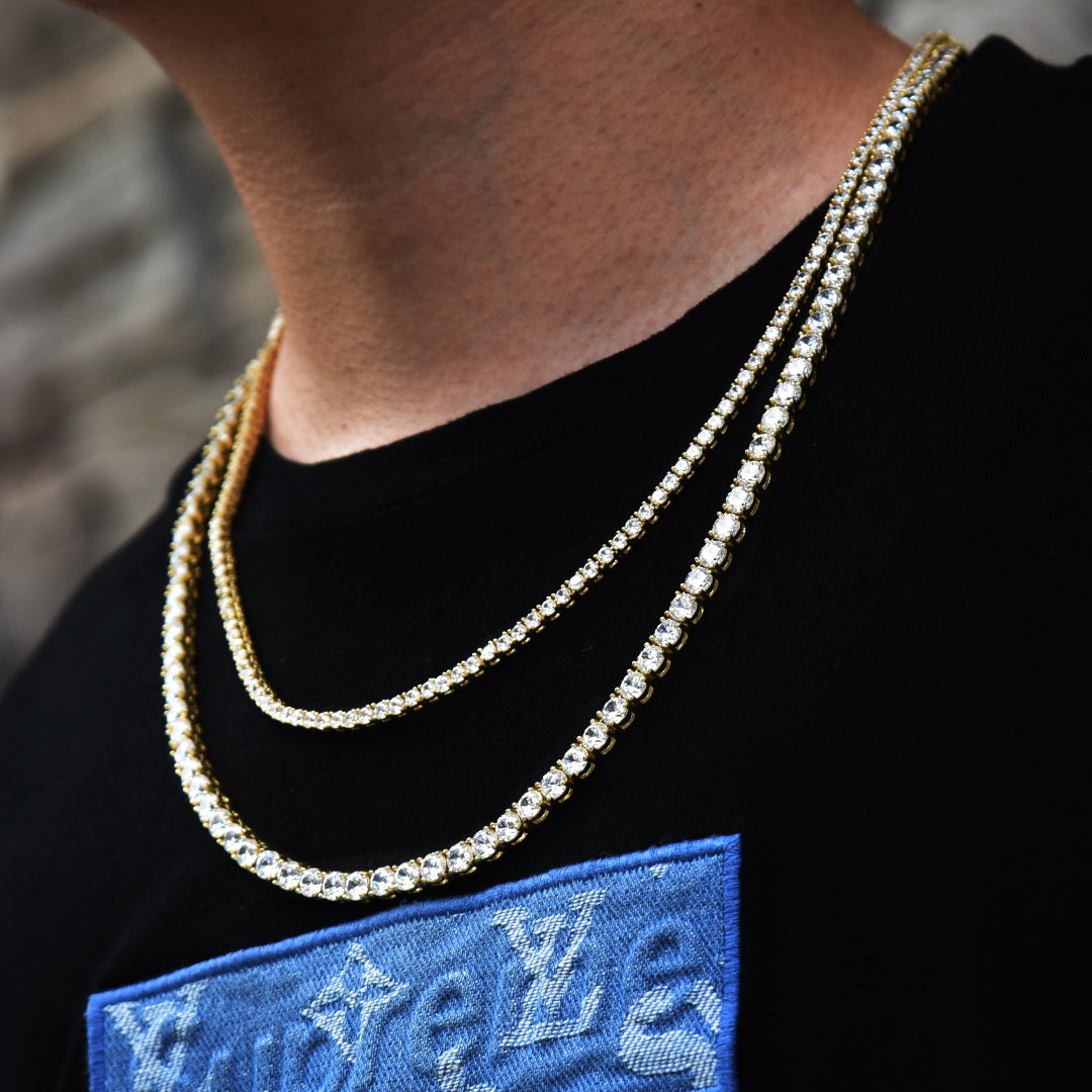 Tennis Chains Set 14K Gold Plated(5mm 24''+3mm 22'')-krkcom