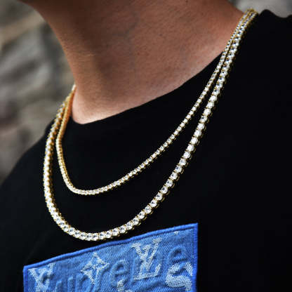 Tennis Chains Set 14K Gold Plated(5mm 24''+3mm 22'')-krkcom