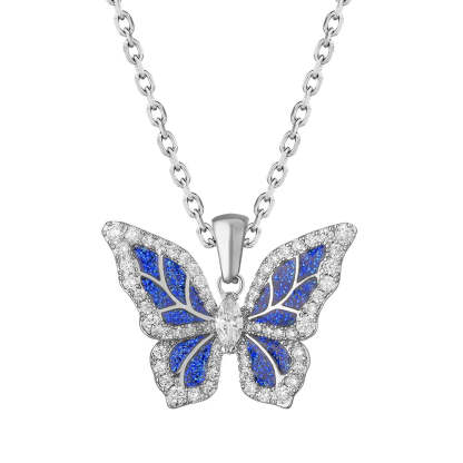 Iced Out Moissanite Blue Butterfly Pendant