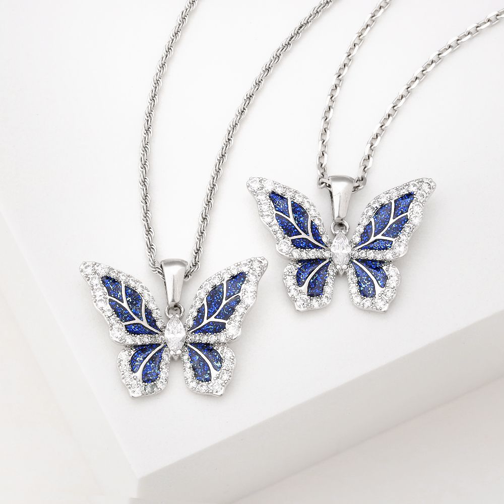 Iced Out Moissanite Blue Butterfly Pendant