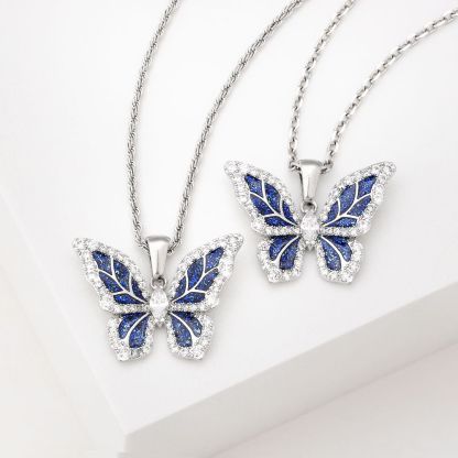 Iced Out Moissanite Blue Butterfly Pendant