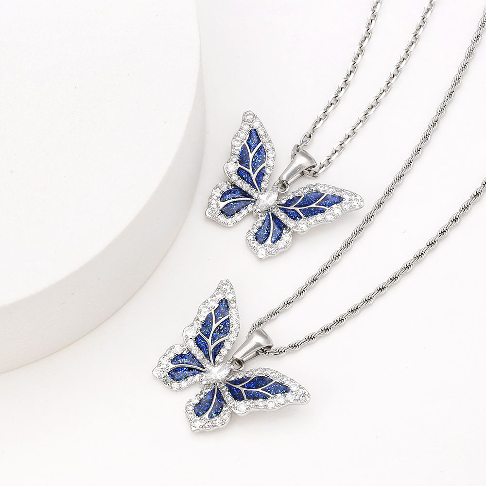 Iced Out Moissanite Blue Butterfly Pendant