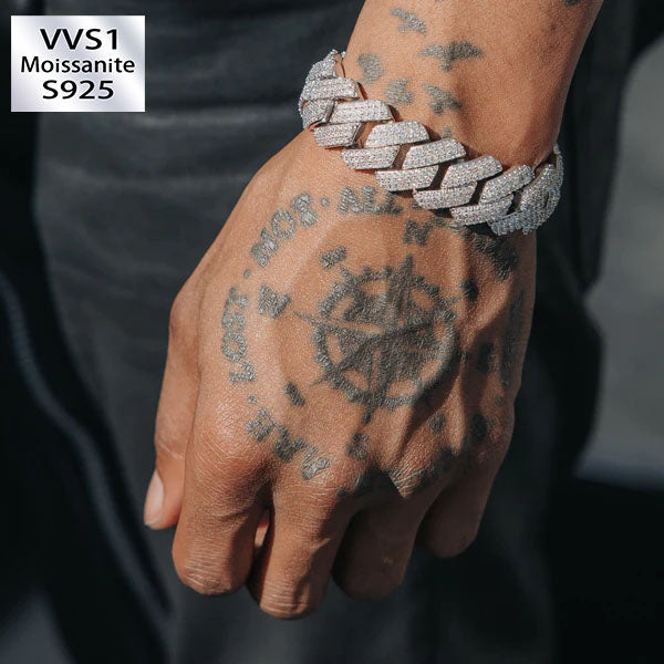 20mm Moissanite Diamond Prong Cuban Bracelet