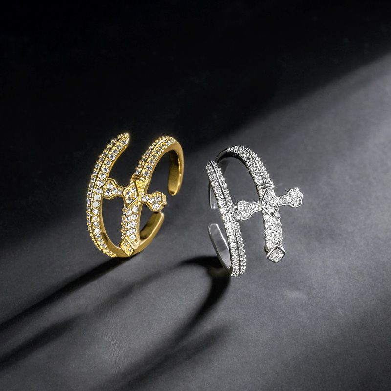 Iced Moissanite Sword Open Ring - Purple/White