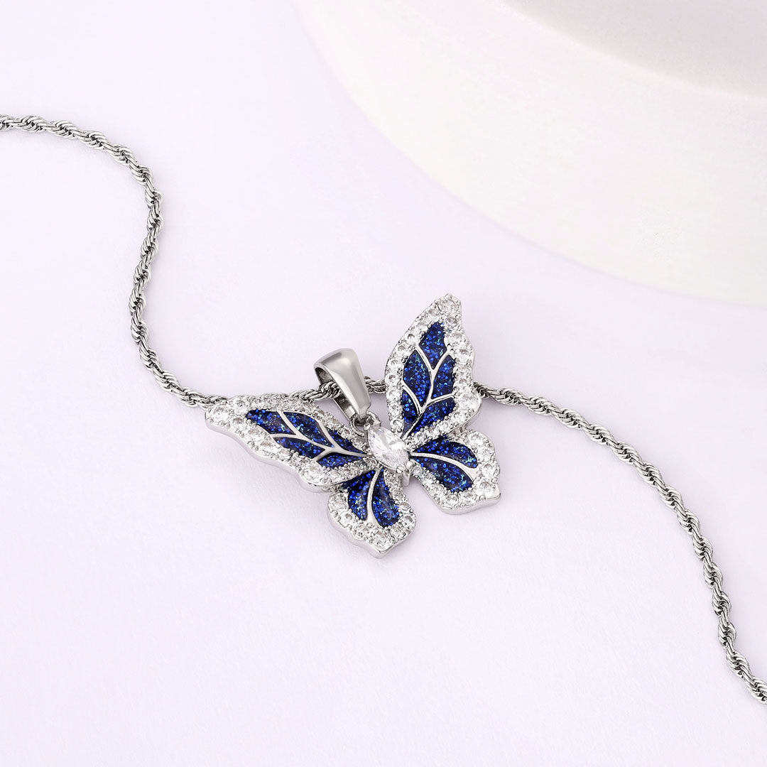 Iced Out Moissanite Blue Butterfly Pendant
