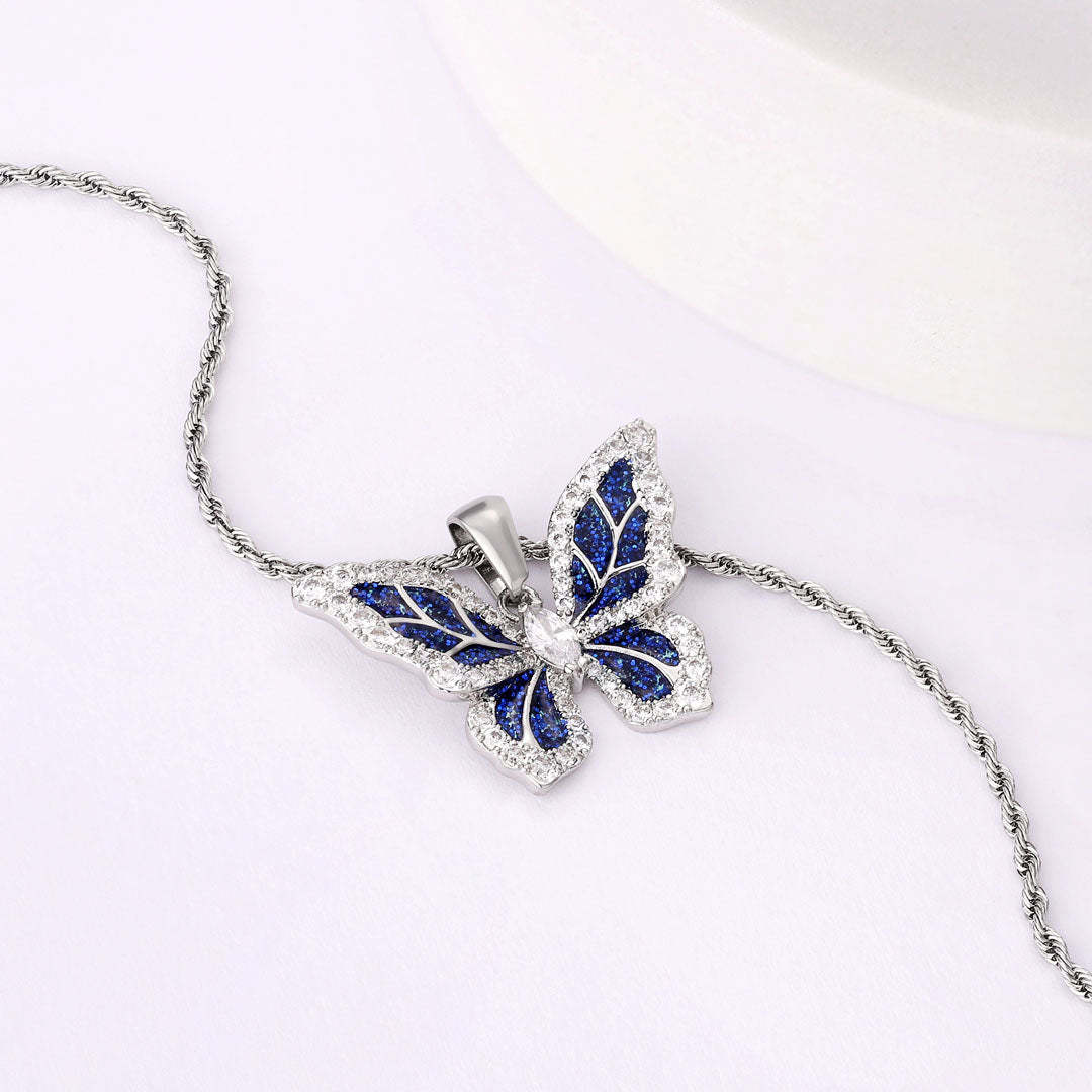 Iced Out Moissanite Blue Butterfly Pendant