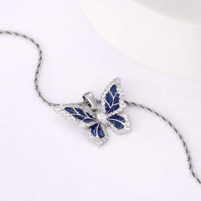 Iced Out Moissanite Blue Butterfly Pendant
