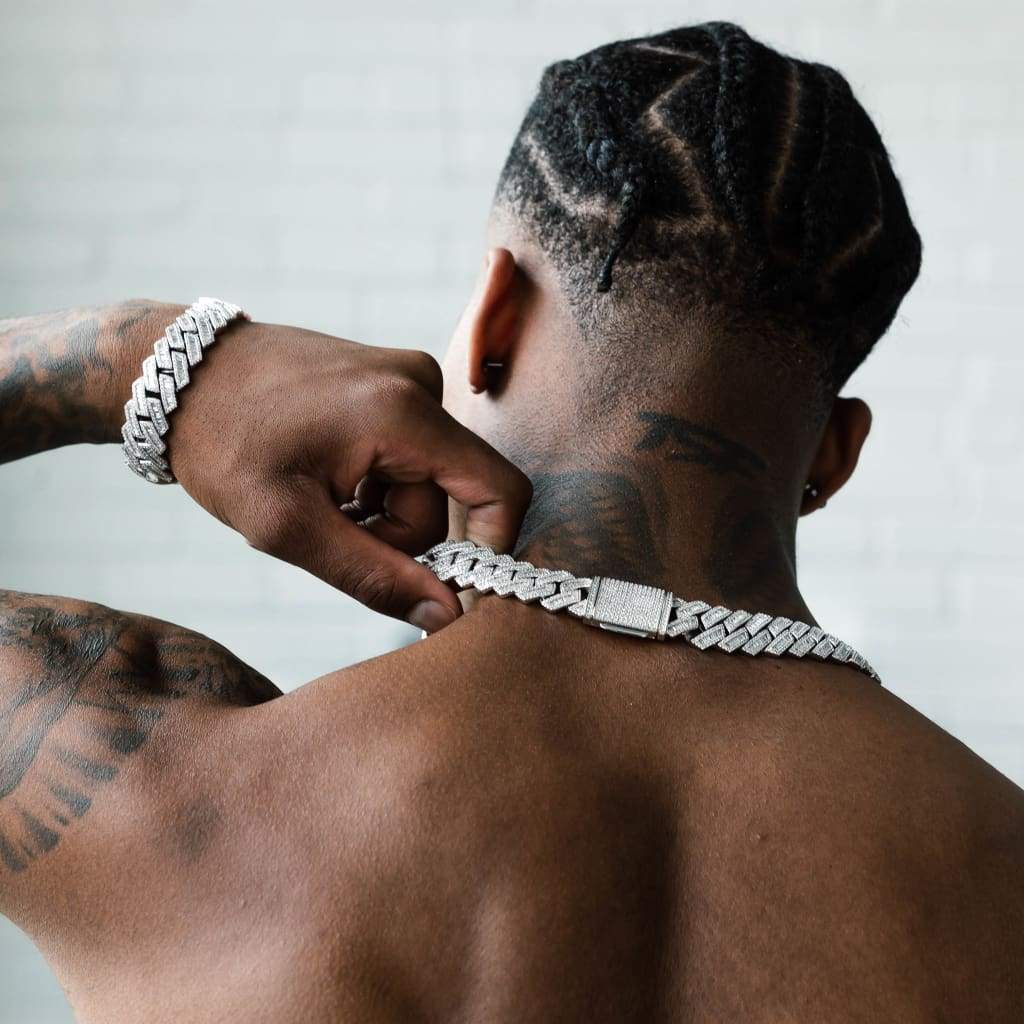 19mm Miami Moissanite Diamond Baguette Chain In White Gold