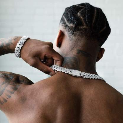 19mm Miami Moissanite Diamond Baguette Chain In White Gold