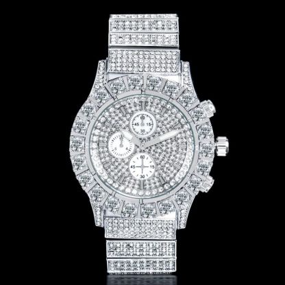 Iced Round Cut Luminous Men's Watch in White Gold