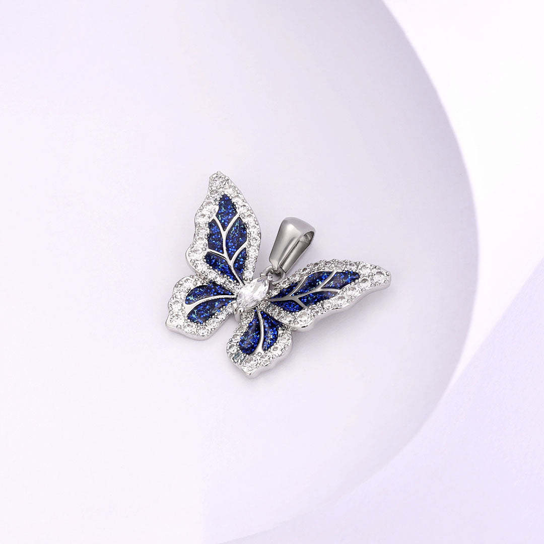 Iced Out Moissanite Blue Butterfly Pendant