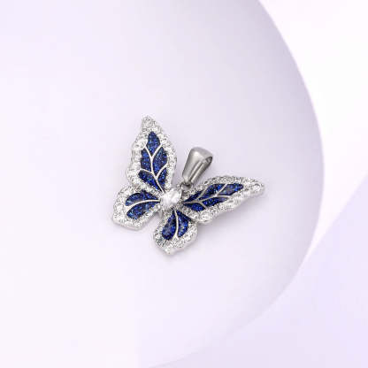 Iced Out Moissanite Blue Butterfly Pendant