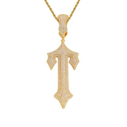 Ice Out Great Sword Cross Moissanite Pendant Chain Set